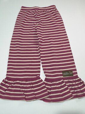 Matilda Jane Big Ruffle Pants size 6 Mauve White Striped